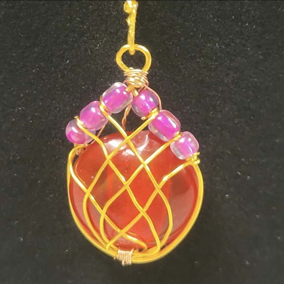 Gold and Red Lotus Bud Style Necklace - Picture 3 of 6